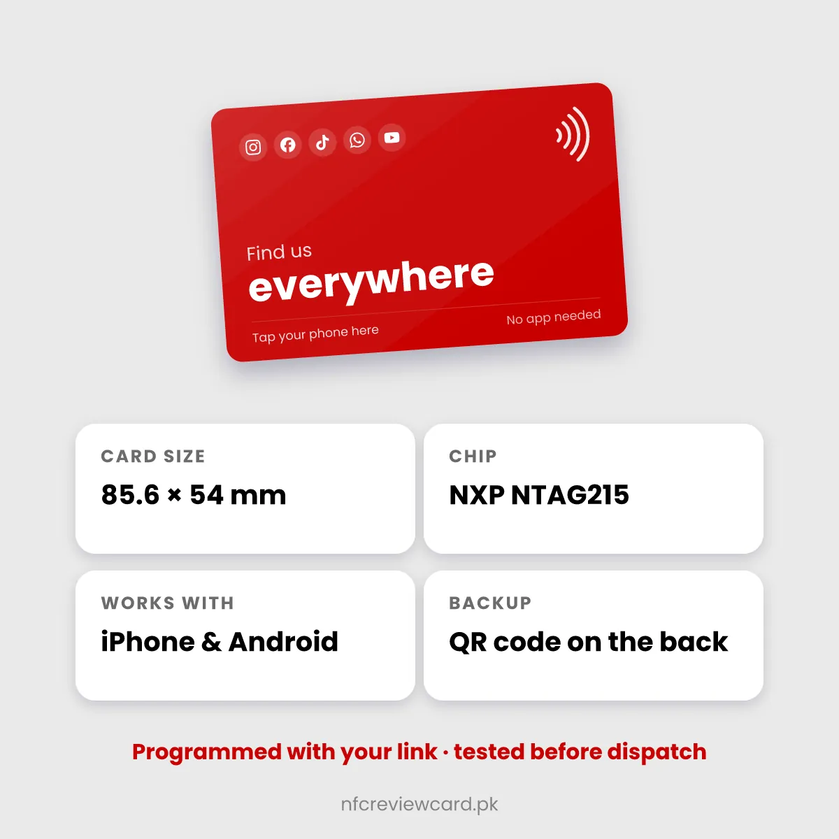 All-in-One Social Media NFC Card specifications
