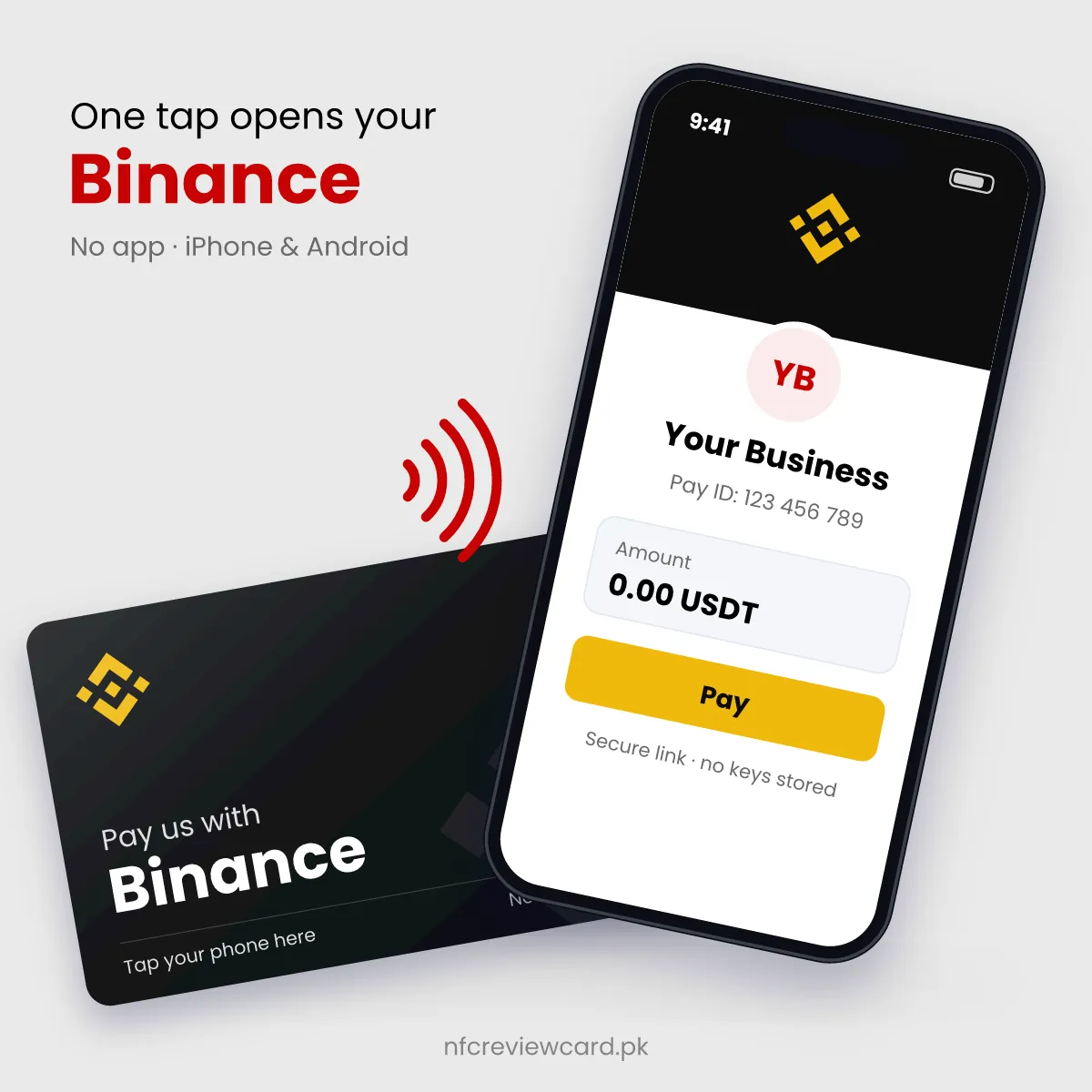 Phone tapping the Binance NFC Card to open the Binance link