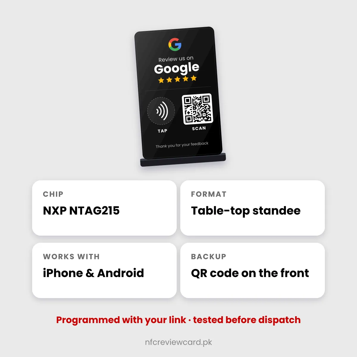 Google Review NFC Standee specifications