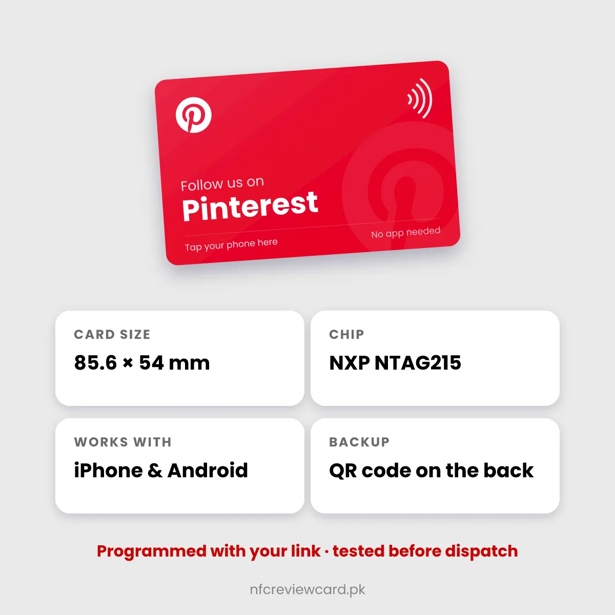 Pinterest NFC Card specifications