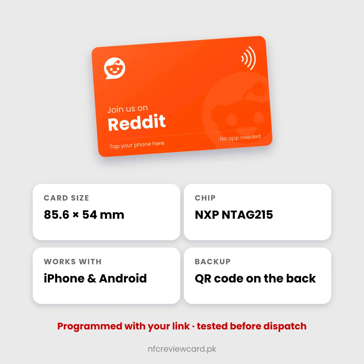Reddit NFC Card specifications
