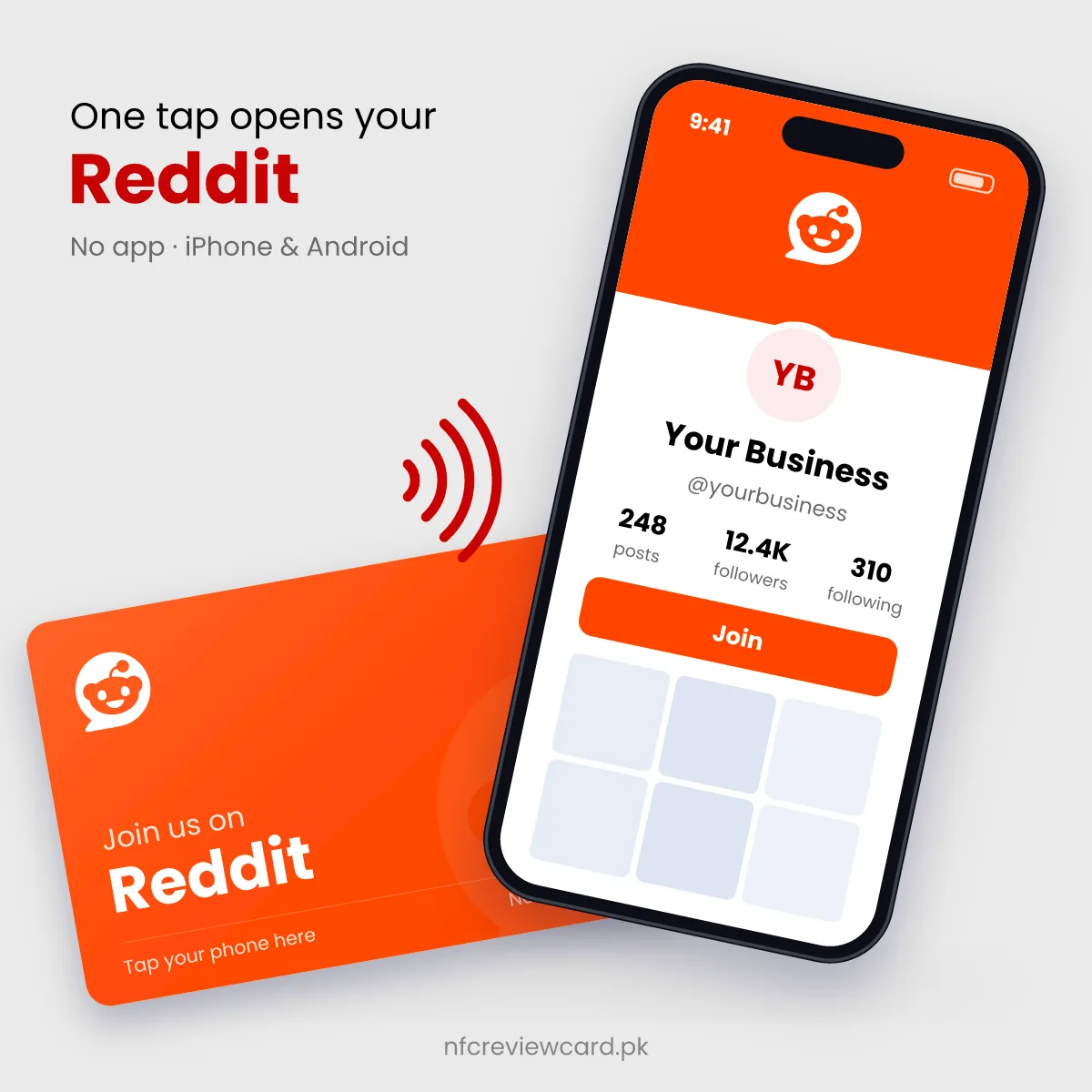 Phone tapping the Reddit NFC Card to open the subreddit