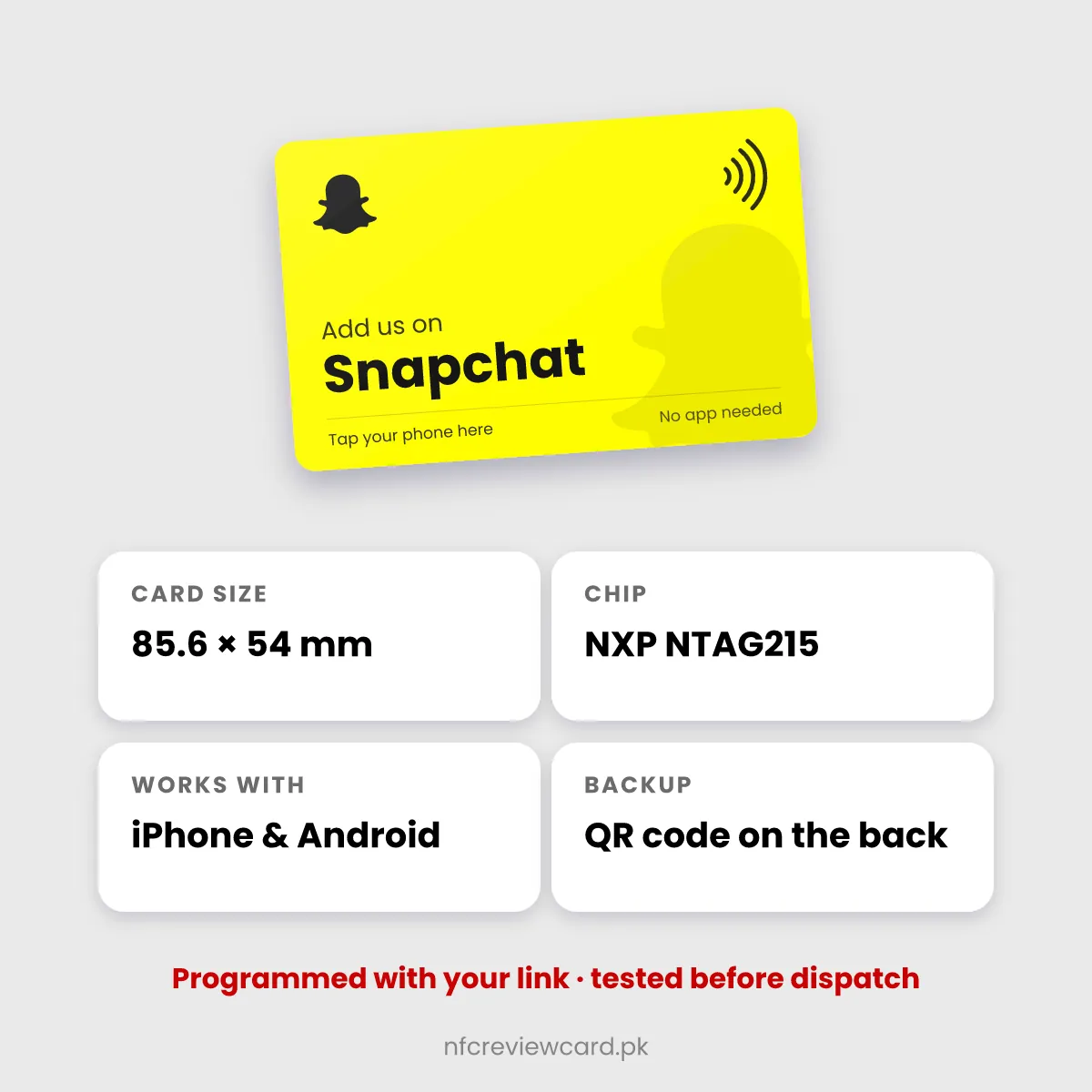 Snapchat NFC Card specifications
