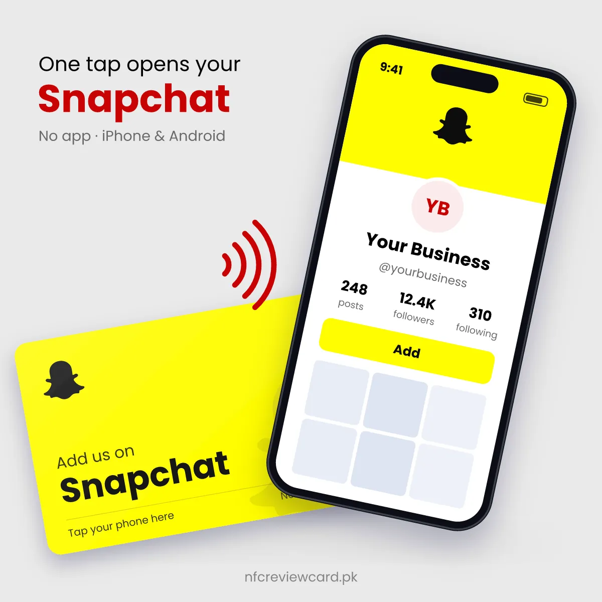 Phone tapping the Snapchat NFC Card to open the Snapchat profile
