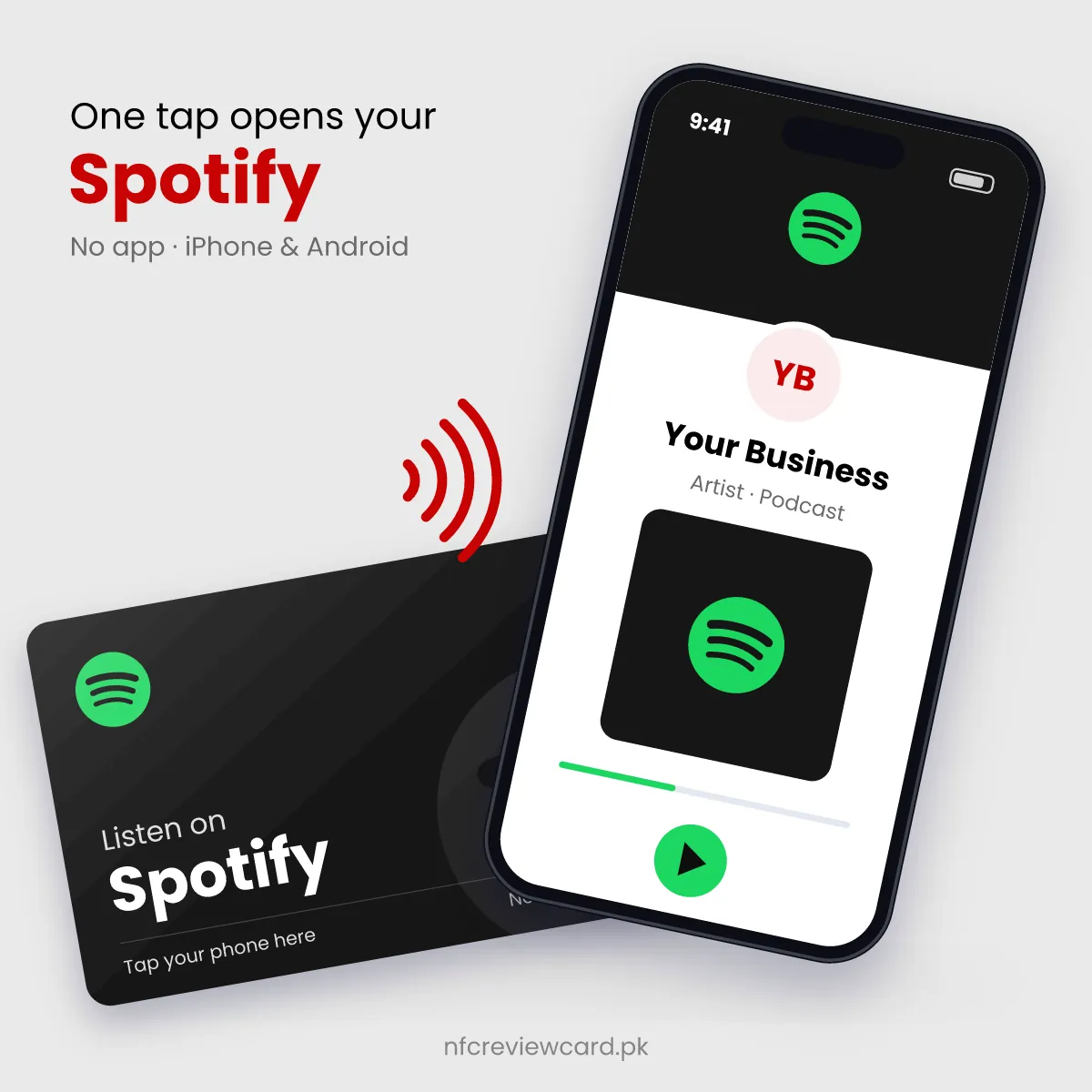 Phone tapping the Spotify NFC Card to open the Spotify page