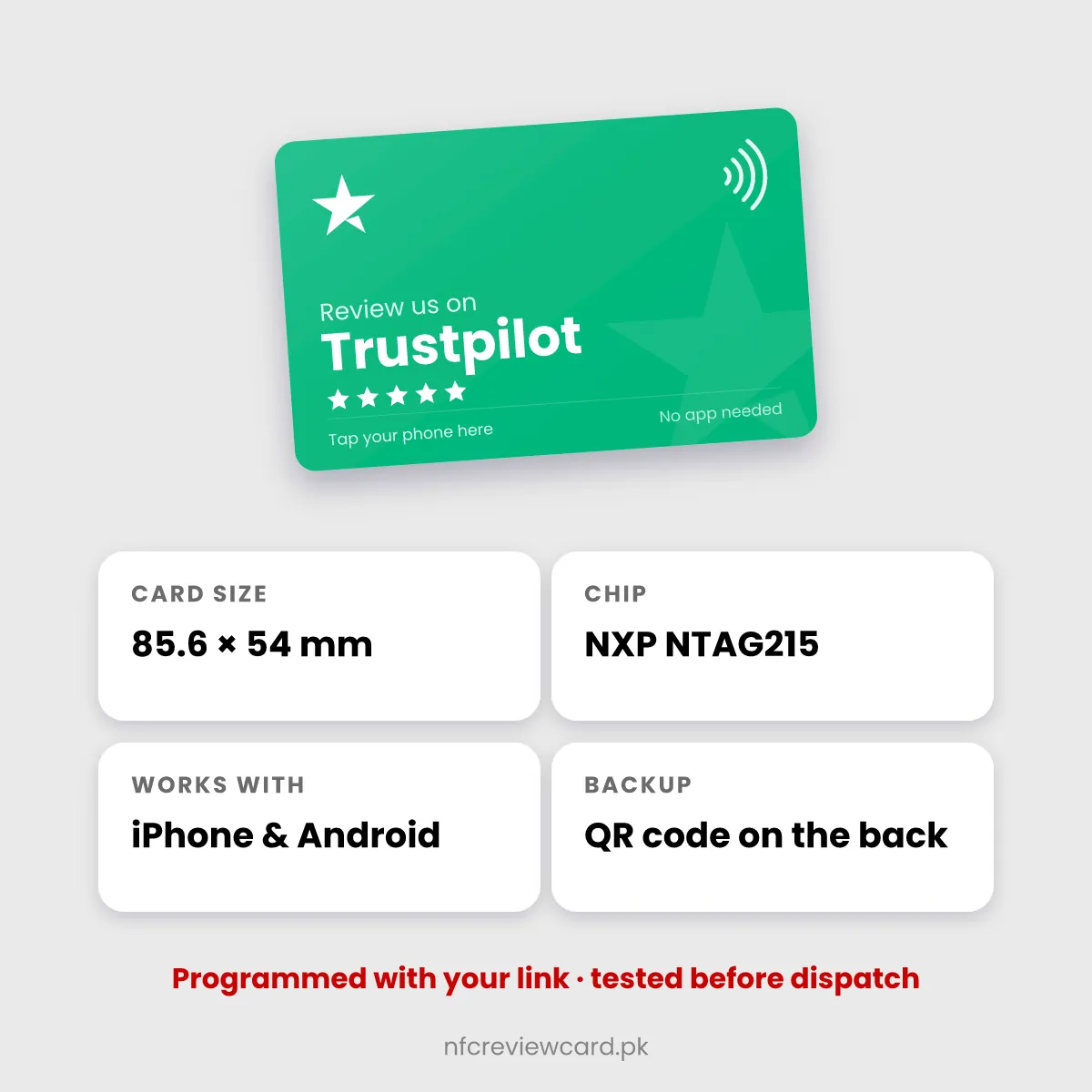Trustpilot Review NFC Card specifications