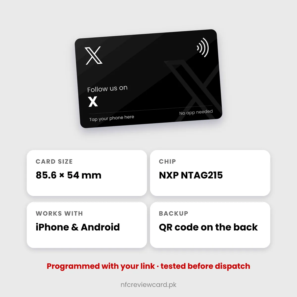 X (Twitter) NFC Card specifications